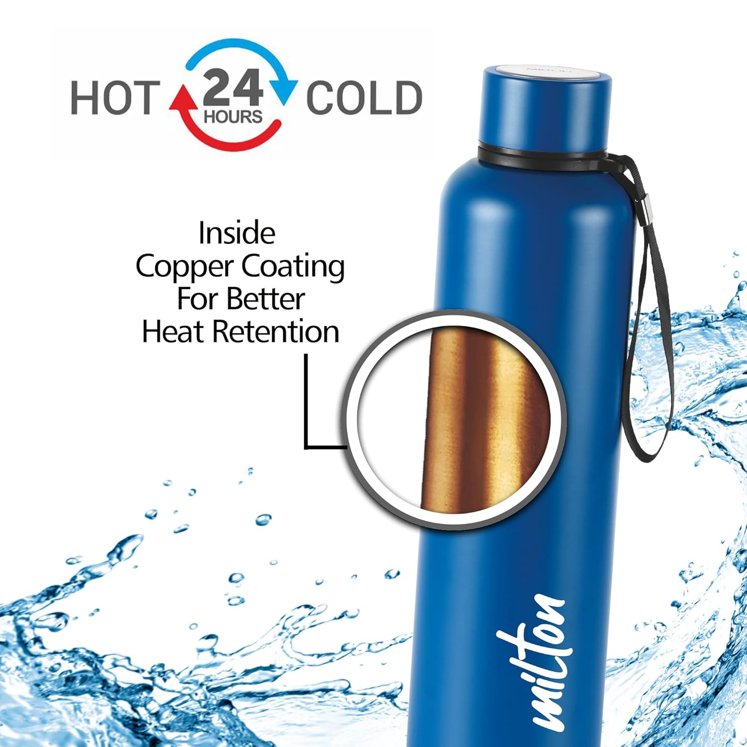 Milton Aura 1000 Thermosteel Water Bottle 1050 ml, 24 Hr Hot and Cold I Leak Proof Lid, ISI Certified I Vacuum Insulated I for Office, Gym, School - Image 3