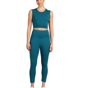 Stretchable Activewear Sleeveless Crop Top with Long Pants with Back Pocket for Workout Top & Bottom Set
